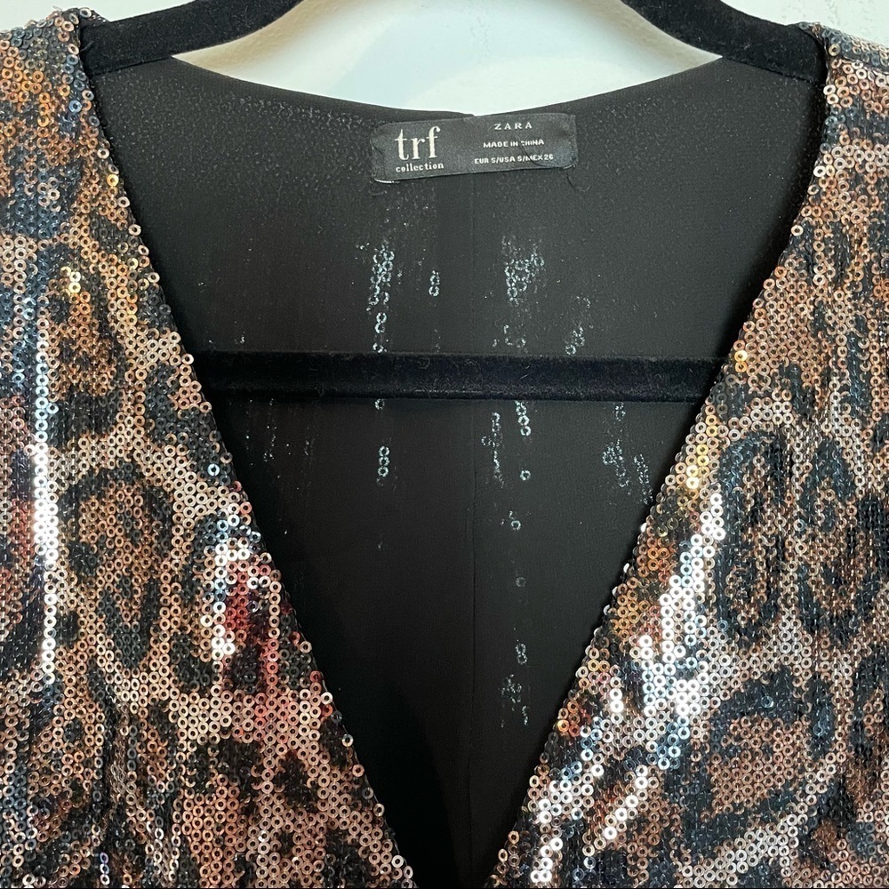 Zara Trf Sequins Animal Print V Neck Babydoll Tunic Dress w/Short Flutte… - Picture 3 of 11
